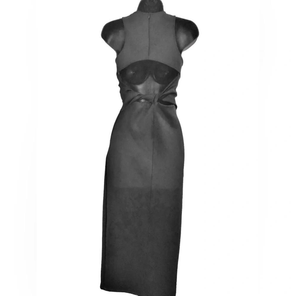 Zara black scuba fit twisted back cutout front slit sleeveless dress size XS new - Picture 4 of 16